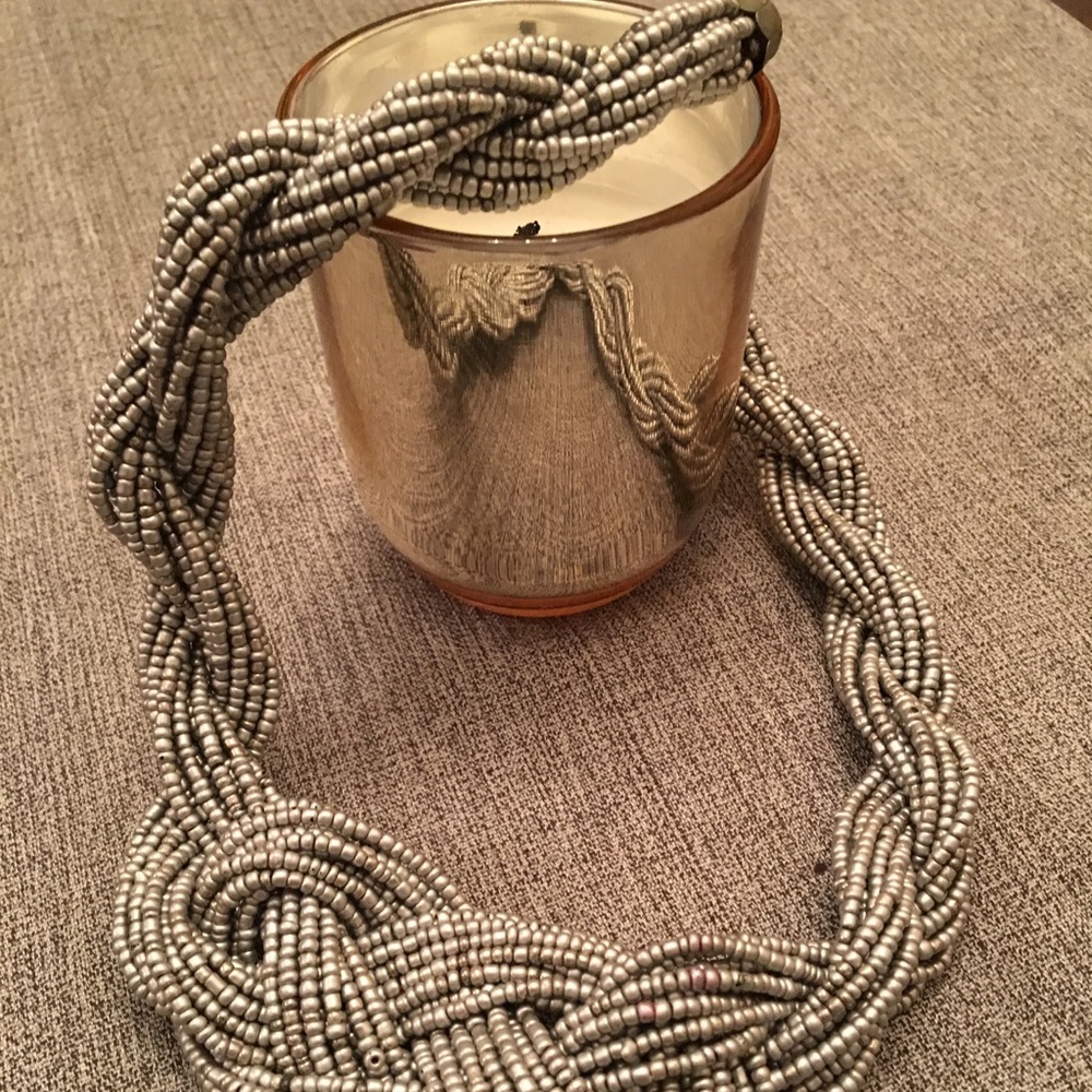 Braided Silver Beaded Necklace
